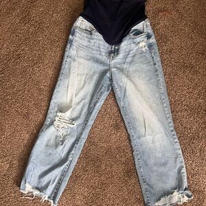 Pinkblush Light Wash Distressed Straight Leg maternity jeans